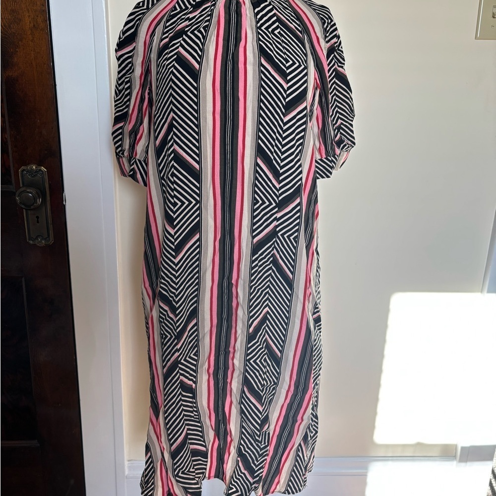 Anthropologie McKenzie Mock Neck Tunic Dress Petite Geometric Boho Short Sleeve - Picture 4 of 14